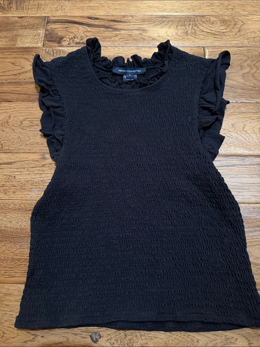 French Connection Black Smocked Ruffle Sleeve Camisole